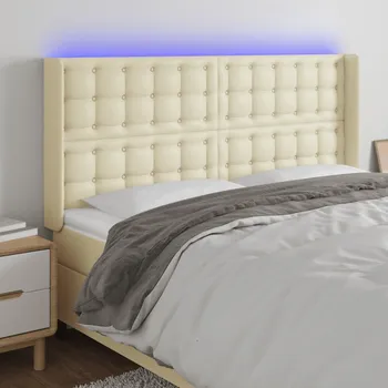Čelo postele s LED krémové 147 x 16 x 118/128 cm umělá kůže IM_3124140