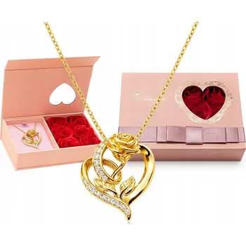 Náhrdelník Stříbrný dámský náhrdelník růže + šperkovnice růže stříbro pozlacené