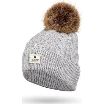 Čepice Dámská čepice s odnímatelnou bambulkou PETERSON PTN HAT-06 Šedá
