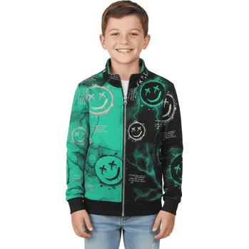 Chlapecká mikina KUGO Chlapecká mikina na zip zateplená novinka zelená 128