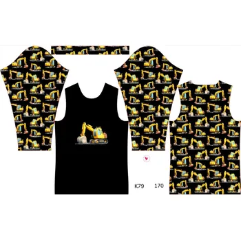 Panel na dětské funkční tričko s dlouhým rukávem 170 bagry černé