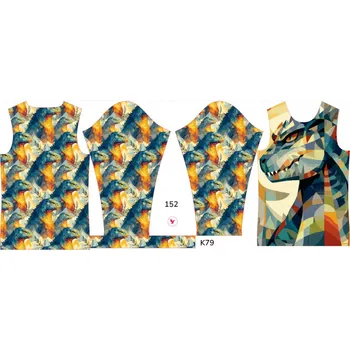 Panel na dětské funkční tričko s dlouhým rukávem 152 geometrická godzila