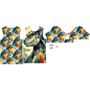 Panel na dětské funkční tričko s krátkým rukávem 146 geometrická godzila