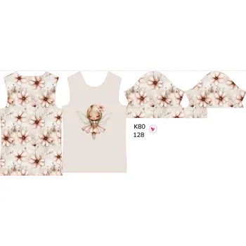 Panel na dětské funkční tričko s krátkým rukávem 128 květinová víla