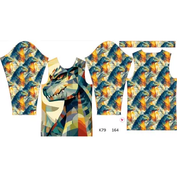 Panel na dětské funkční tričko s dlouhým rukávem 164 geometrická godzila