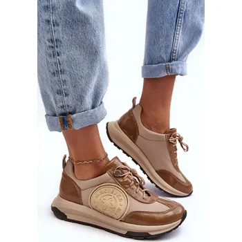 Dámské tenisky Kůže Sportovní Boty Na Platformě Maciejka 06191-04 Barva: Béžová, Velikost: 41