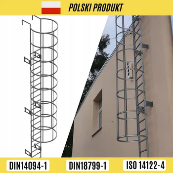 Žebřík OCELOVÝ NOUZOVÝ ŽEBŘÍK S OCHRANNÝM KOŠEM 4,1 M, LAKOVANÝ