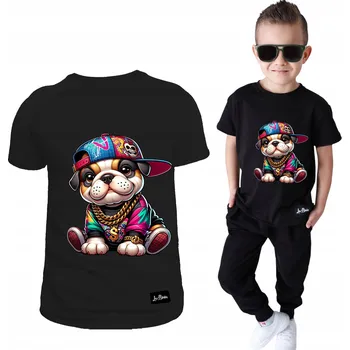 Chlapecké tričko CHLAPECKÉ TRIČKO Černé S potiskem malého buldoka, velikost 158