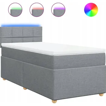 Postel Kontinentální postel s LED osvětlením, světle šedá, 190 x 90 x 100,5 cm