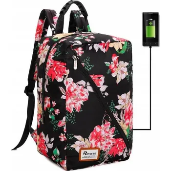 Cestovní taška Reverse Příruční zavazadlo - batoh pro RYANAIR 1004 40x25x20 BLACK FLOWERS USB