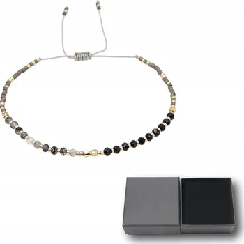 Náramek Zlatý náramek s proplétanými Korálky Zelený peridot Zlatý obsidián 4 mm