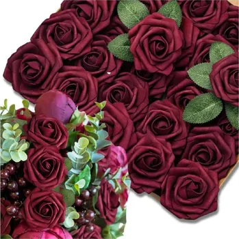 umělá květina Camerazar Sada umělých květin růží 25 ks dekorativní vínové