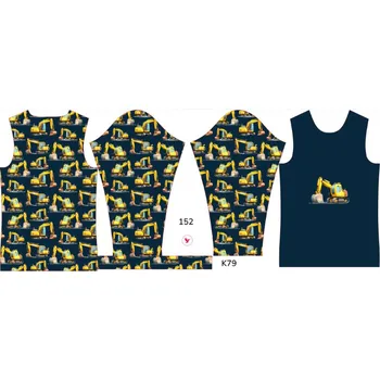 Panel na dětské funkční tričko s dlouhým rukávem 152 bagry tmavě modré