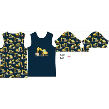 Panel na dětské funkční tričko s krátkým rukávem 146 bagry tmavě modré