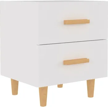 Noční stolek Bílá noční stolek s dřevěnými úchyty, 40 x 35 x 47,5 cm