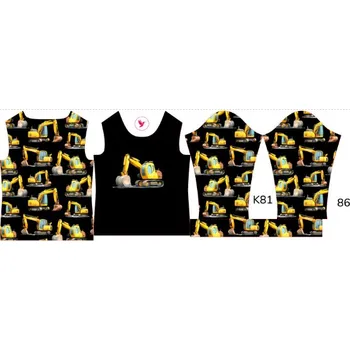 Panel na dětské termo tričko s dlouhým rukávem 86 bagry černé