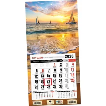 Kalendář Kalendář 2026 JEDNODÍLNÝ nástěnný 23x46 Třídílný KTJ-2 mini MOŘE