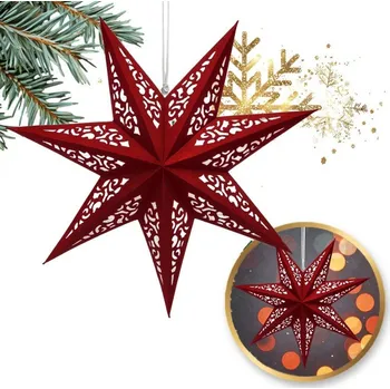 Vánoční dekorace Flamenco Mystique VELKÁ VÁNOČNÍ PAPÍROVÁ HVĚZDA PROLAMOVÁ sametová vínová 35 cm VITRAZ 3D WG18