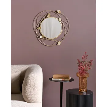Zrcadlo Nástěnné zrcadlo zlaté kov ⌀ 47 cm kulaté moderní glamour styl ozdoba ginkgo obývací pokoj ložnice Beliani