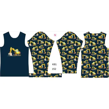 Panel na dětské termo tričko s dlouhým rukávem 152 bagry tmavě modré