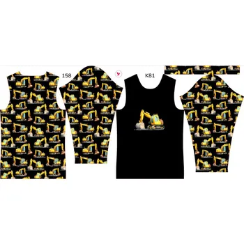 Panel na dětské termo tričko s dlouhým rukávem 158 bagry černé