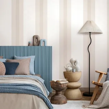 Tapeta TAPETA S PÁSKY, SVISLÉ BÍLÉ A BÉŽOVÉ PRUHY, MINIMALISTICKÁ VINYLOVÁ TAPETA