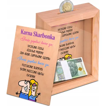 Pokladnička Dřevěná Pokladnička Dárek Valentýn, výročí svatby, pokladnička s trestem, s personalizací