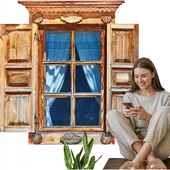 Samolepící dekorace Samolepící Dekorativní Samolepka Na Stěnu 3D 125x130 cm Rustikální okno