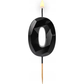 Dortová svíčka Narozeninová svíčka ČÍSLICE 0 černá DIAMANT na dort s leskem 5,7 cm