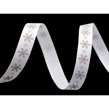 Stuha Saténová stuha vločky šíře 9 mm vánoční, malé, 6 bílá béžová