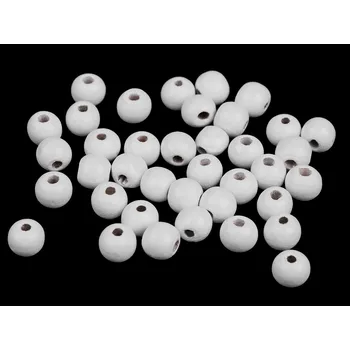 Dřevěné korálky Ø10 mm, střední, 21 bílá