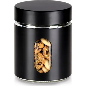 Dóza na potraviny Skleněná dóza na sypké potraviny s černým šroubovacím víkem 650 ml