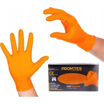 Pracovní rukavice Nitrilové rukavice L oranžové ZESÍLENÉ GRIP Diamond Bez pudru ProMates