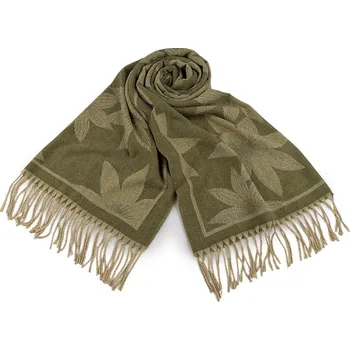 Šála Zimní šála / pléd s třásněmi 70x185 cm, velké, 2 zelená khaki