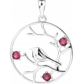 Přívěsek KOŁO Stříbrný Rhodiovaný Přívěsek Ptáček Růžové Zirkony Přívěsek Kroužek Pták
