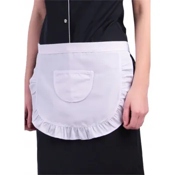 Kuchyňská zástěra Číšnická zástěra s volánkem, gastro zástěra s kapsou, bílá 064