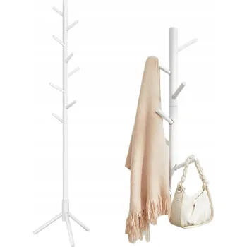 Věšák Stojanový věšák na oblečení s háčky Vasagle, dřevěný, bílý