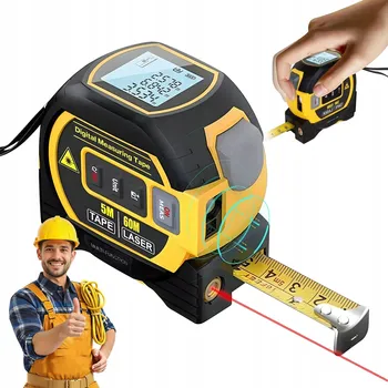 Měřící laser LASEROVÝ DÁLKOMĚR 60M S 5M SVINOVACÍM METREM A KŘÍŽOVÝM LASEREM LCD