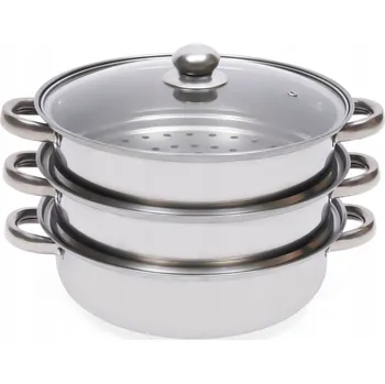 Hrnec Napařovací hrnec 3patrový nerezový 28 cm pro různé typy sporáků, stříbrný