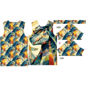 Panel na dětské funkční tričko s krátkým rukávem 158 geometrická godzila