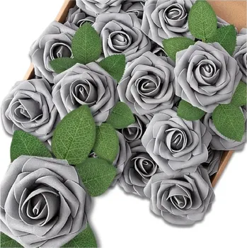 umělá květina Camerazar Sada umělých květin růží 25 ks dekorativní stříbrné