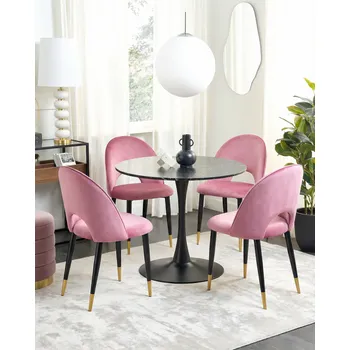 Jídelní židle Sada 2 jídelních židlí růžové sametové čalounění černé nohy retro glamour design Beliani