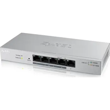 Switch Zyxel GS1200-5HPv2 5-port Desktop Gigabit Web Smart PoE switch, 4x PoE+ GbE, PoE 60W, fanless