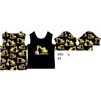 Panel na dětské funkční tričko s krátkým rukávem 92 bagry černé