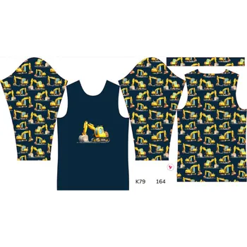 Panel na dětské funkční tričko s dlouhým rukávem 164 bagry tmavě modré