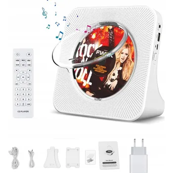 CD přehrávač Přenosný CD přehrávač Bluetooth s Hi-Fi reproduktory, FM rádio, bílý