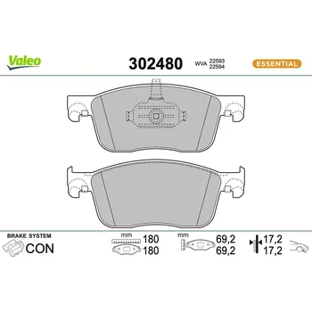 Autodíl Sada brzdových destiček, kotoučová brzda VALEO 302480