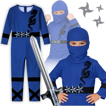 Karnevalový kostým KOSTÝM KOSTÝM PŘEVLEK NINJA MODRÝ MEČ NA KARNEVALOVÝ PLES 116 122