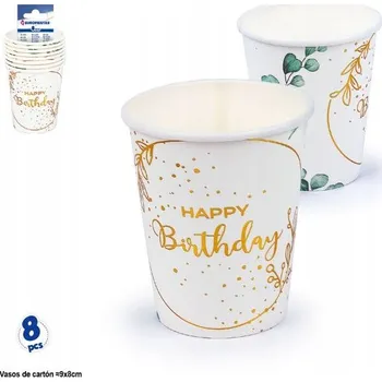 Party nádobí Elegantní papírové kelímky na narozeniny se zlatým nápisem