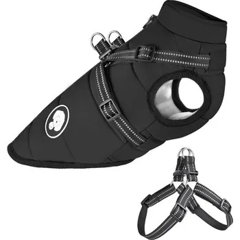 Obleček pro psa Zimní voděodolný zateplený kabátek pro psy s postrojem, nepromokavá bunda pro malé a středně velké